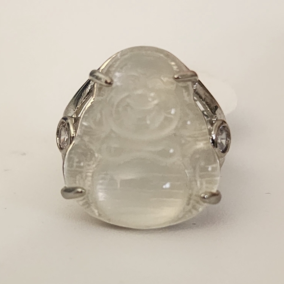 Boho Silver White Buddha Ring Size 7 - Picture 3 of 8